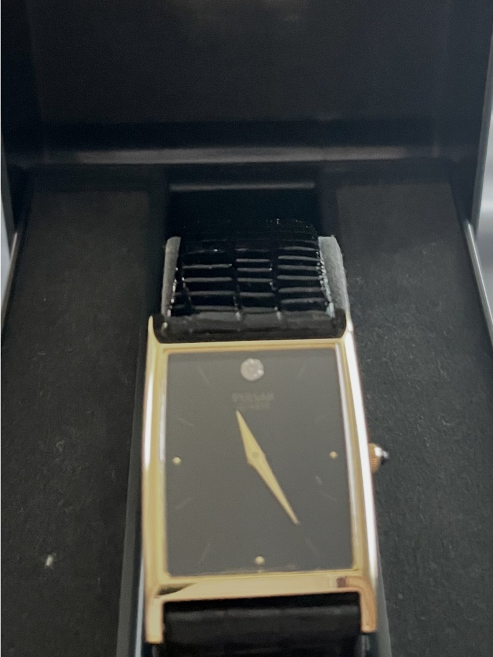 Pulsar Black and Gold Rectangular Dress Watch